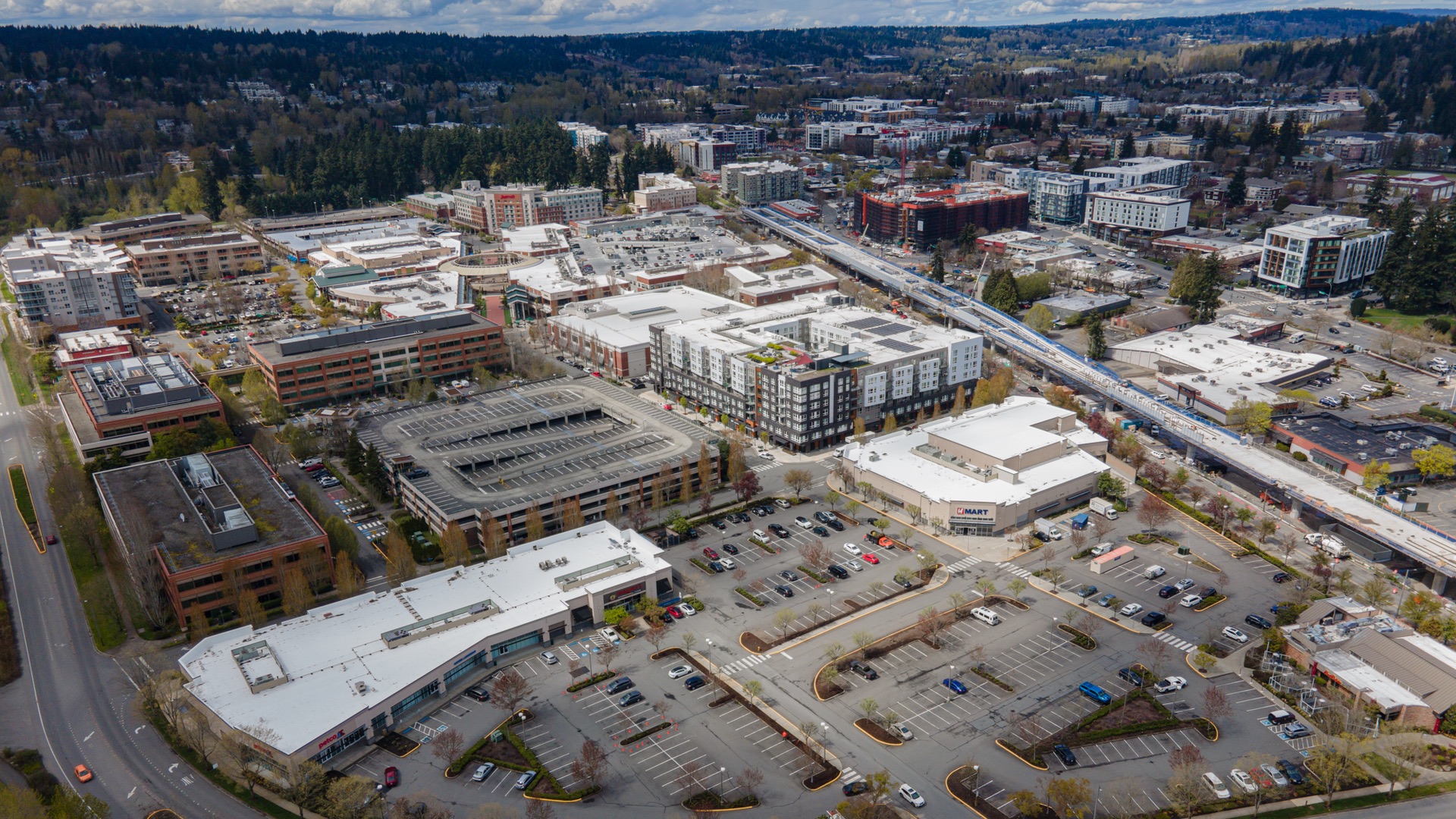 Aerial view of downtown Redmond, Washington.